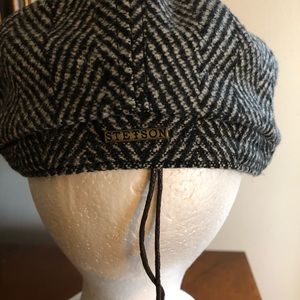 Mens Stetson wool herringbone newsboy cap